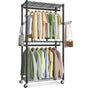 CARLA HOME Double Rail Garment Rack with Shelves - Rolling - Portable Wardrobe