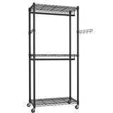 CARLA HOME Double Rail Garment Rack with Shelves - Rolling - Portable Wardrobe - Top-Down View