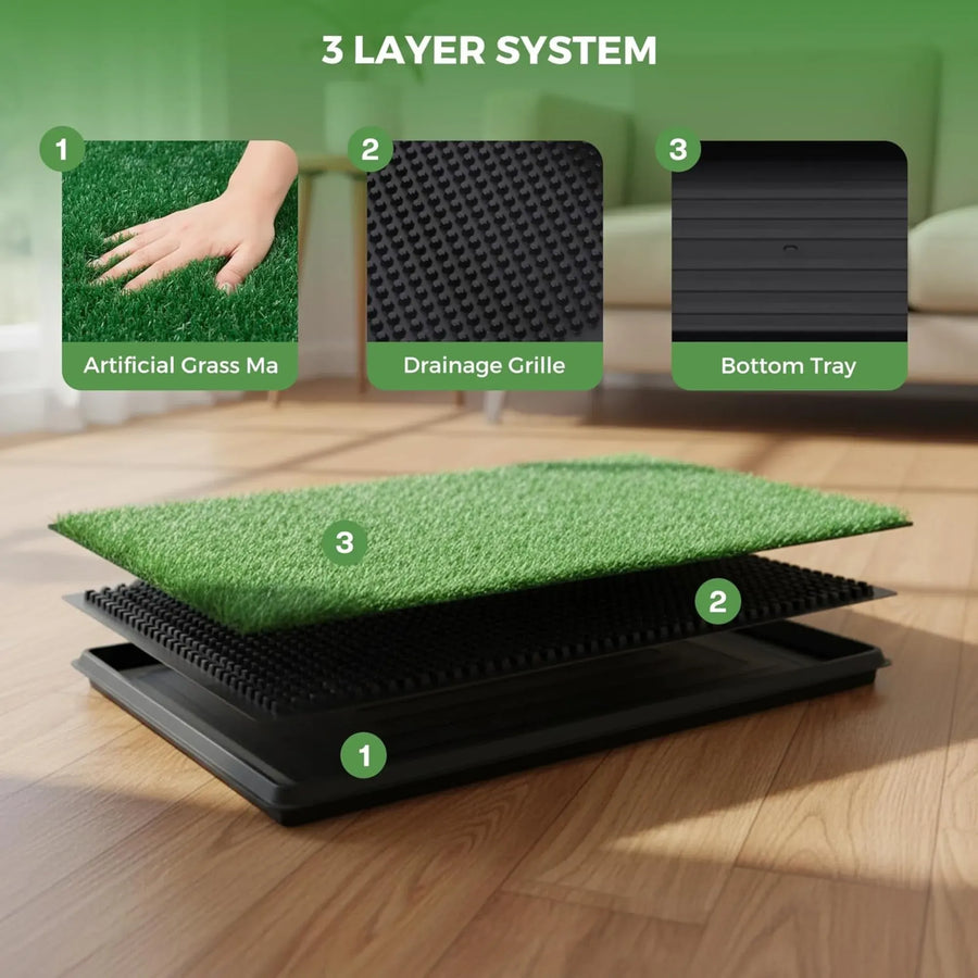 CARLA HOME Dog Grass Pad with Tray - 3-Layer - Outdoor - Puppy Potty Pad Grass