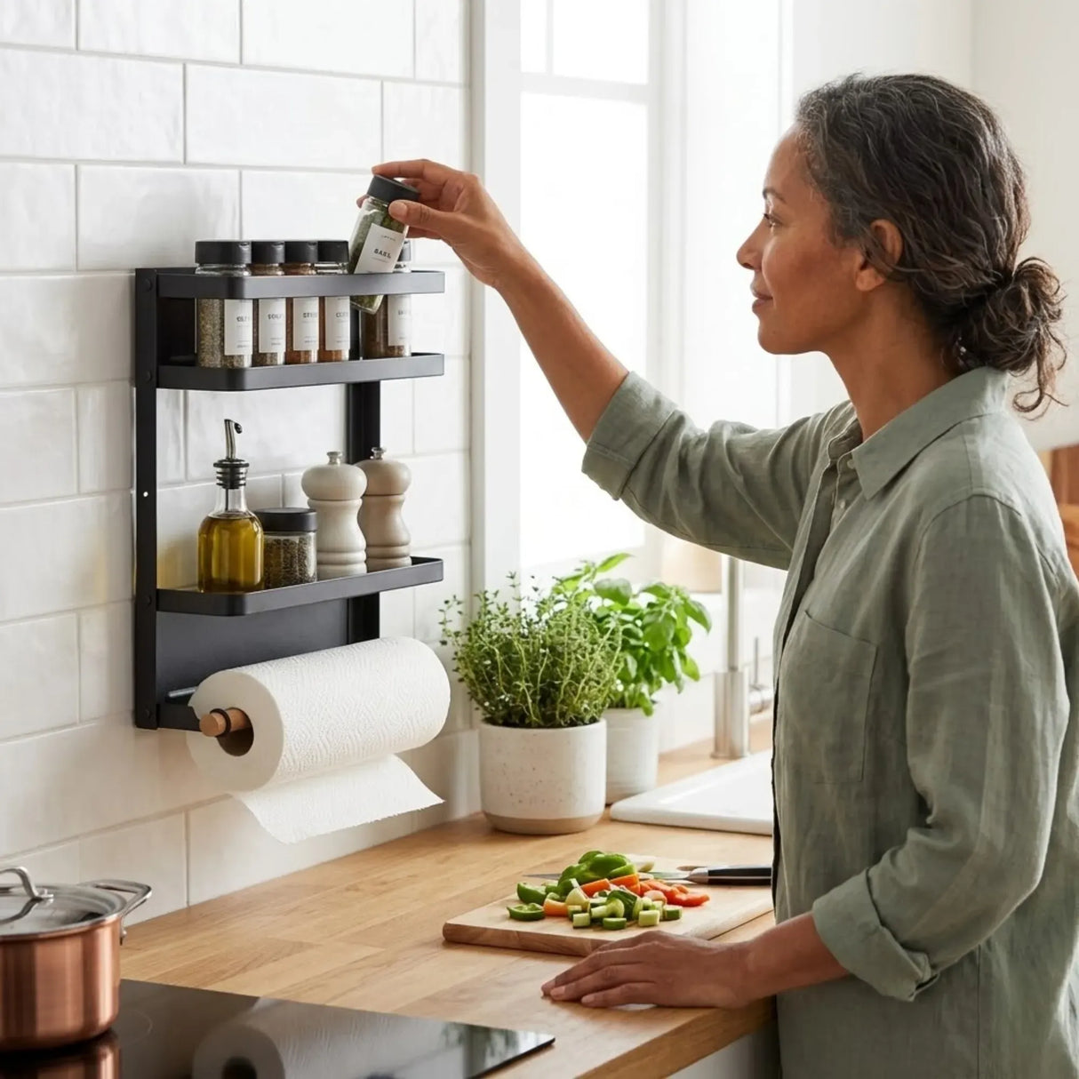 CARLA HOME Magnetic Refrigerator Spice Rack - 2 Tier Fridge Organiser - Black