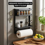 CARLA HOME Magnetic Refrigerator Spice Rack - 2 Tier Fridge Organiser - Black - Rear View