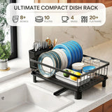 CARLA HOME Dish Drying Rack with Drainboard & Utensil Holder for Kitchen (Black) - Front View