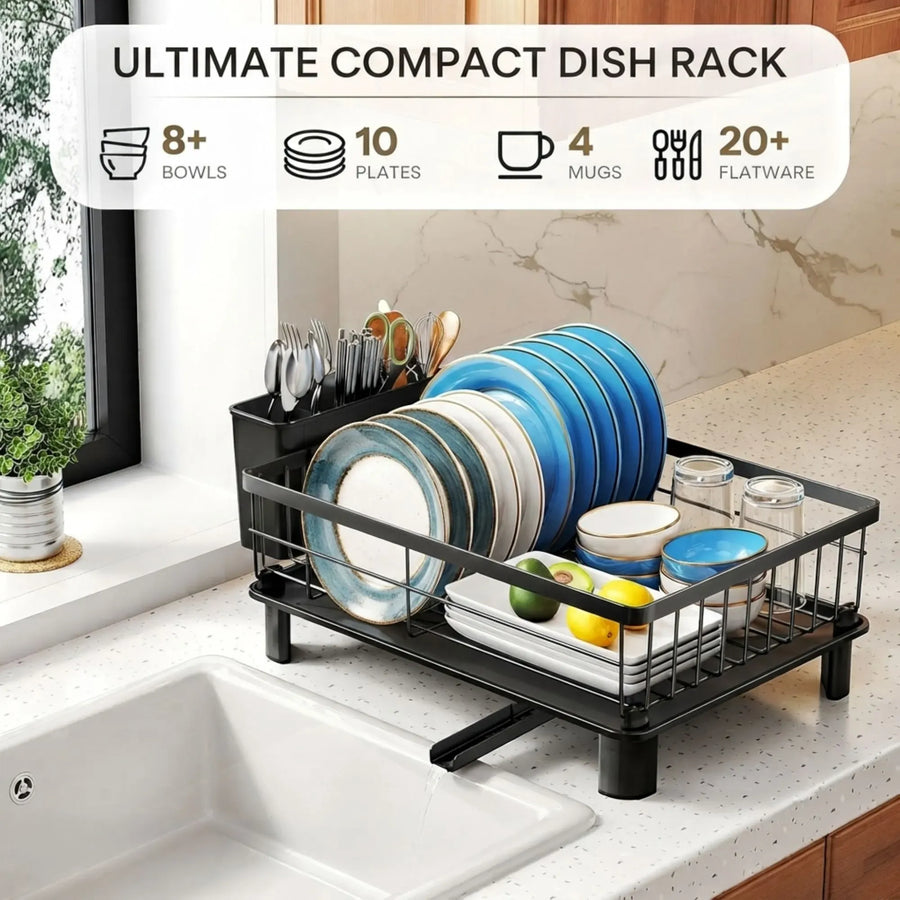 CARLA HOME Dish Drying Rack with Drainboard & Utensil Holder for Kitchen (Black), image 2