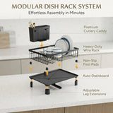 CARLA HOME Dish Drying Rack with Drainboard & Utensil Holder for Kitchen (Black) - Top-Down View