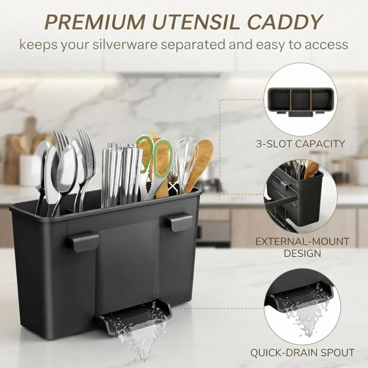 CARLA HOME Dish Drying Rack with Drainboard & Utensil Holder for Kitchen (Black)