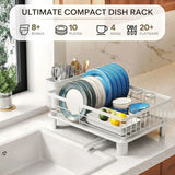 CARLA HOME Dish Drying Rack with Drainboard & Utensil Holder for Kitchen (White) - Front View