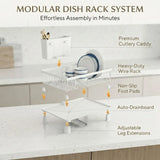CARLA HOME Dish Drying Rack with Drainboard & Utensil Holder for Kitchen (White) - Top-Down View