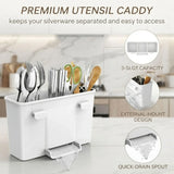 CARLA HOME Dish Drying Rack with Drainboard & Utensil Holder for Kitchen (White) - Close-Up Angle