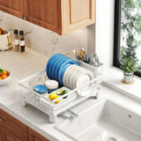 CARLA HOME Dish Drying Rack with Drainboard & Utensil Holder for Kitchen (White) - Low Angle