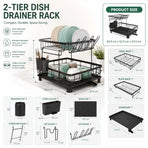 CARLA HOME 2 tier Dish Drying Rack with Drainboard & Utensil Holder for Kitchen (Black)