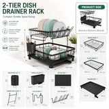 CARLA HOME 2 tier Dish Drying Rack with Drainboard & Utensil Holder for Kitchen (Black) - Side View