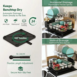 CARLA HOME 2 tier Dish Drying Rack with Drainboard & Utensil Holder for Kitchen (Black) - Top-Down View