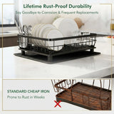 CARLA HOME 2 tier Dish Drying Rack with Drainboard & Utensil Holder for Kitchen (Black) - 45-Degree Angle