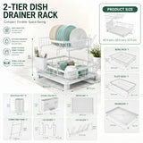 CARLA HOME 2 tier Dish Drying Rack with Drainboard & Utensil Holder for Kitchen (White) - Side View