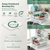 CARLA HOME 2 tier Dish Drying Rack with Drainboard & Utensil Holder for Kitchen (White) - Top-Down View