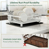 CARLA HOME 2 tier Dish Drying Rack with Drainboard & Utensil Holder for Kitchen (White) - 45-Degree Angle