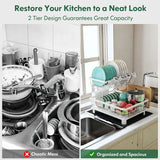 CARLA HOME 2 tier Dish Drying Rack with Drainboard & Utensil Holder for Kitchen (White) - Close-Up Angle