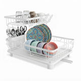 CARLA HOME 2 tier Dish Drying Rack with Drainboard & Utensil Holder for Kitchen (White) - Extra Image