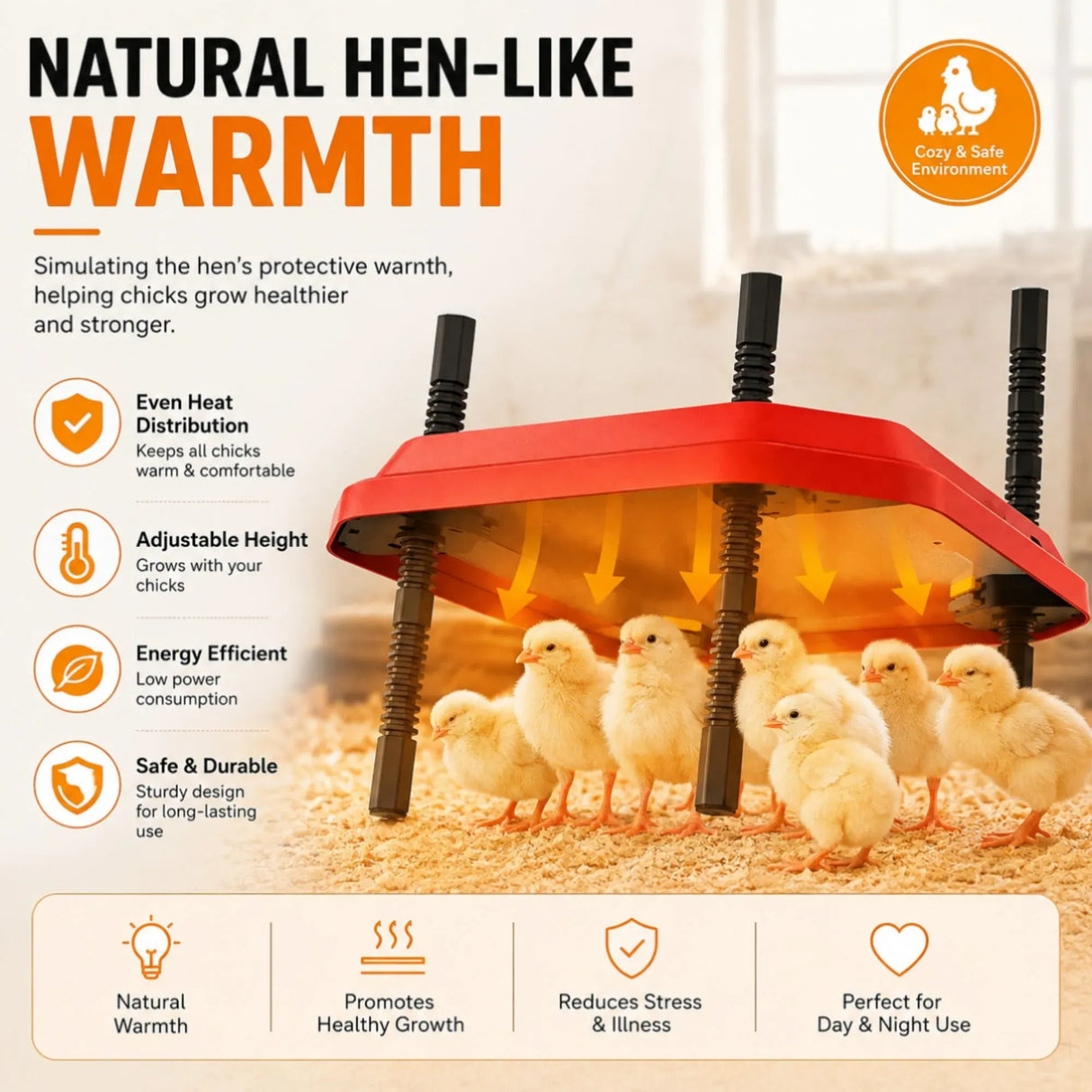 CARLA HOME Chick Brooder Heating Plate - Adjustable Height - Red - Chicken Heater