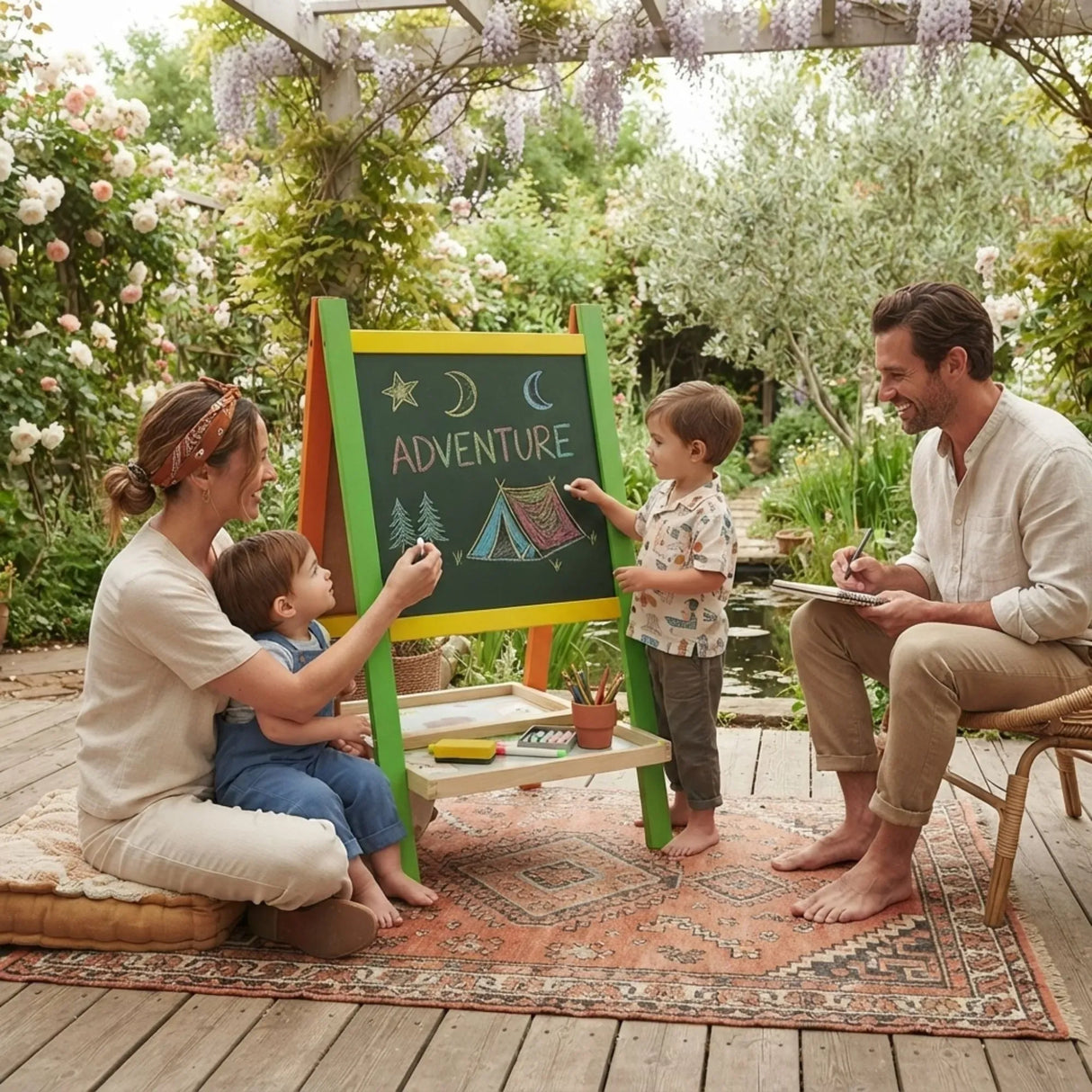 CARLA HOME Kids Art Easel, Double-Sided Chalkboard Whiteboard, Multicolour