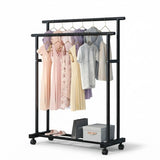 CARLA HOME Double Rod Clothes Rack with Wheels, Metal, Portable Wardrobe Rack