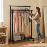 CARLA HOME Double Rod Clothes Rack with Wheels, Metal, Portable Wardrobe Rack - Front View