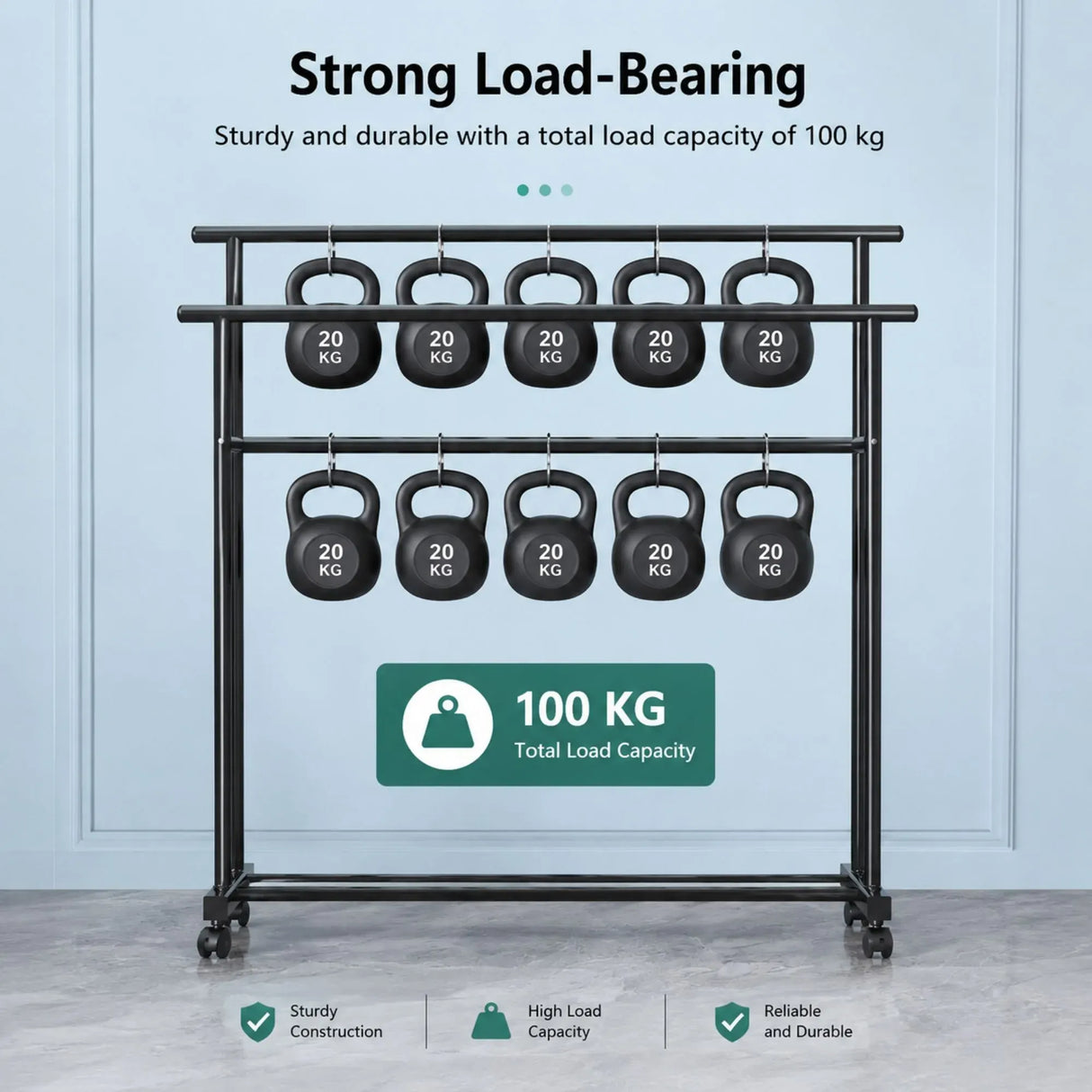 CARLA HOME Double Rod Clothes Rack with Wheels, Metal, Portable Wardrobe Rack