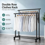 CARLA HOME Double Rod Clothes Rack with Wheels, Metal, Portable Wardrobe Rack - Low Angle