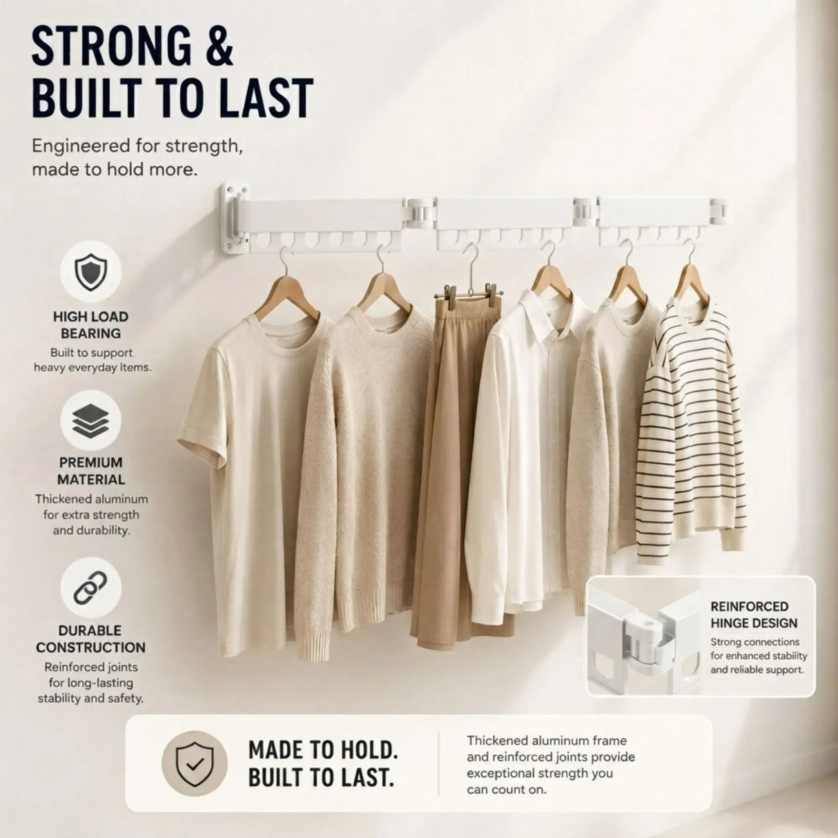 CARLA HOME 3-Fold Wall Mounted Clothes Drying Rack, Laundry Space Saver, White