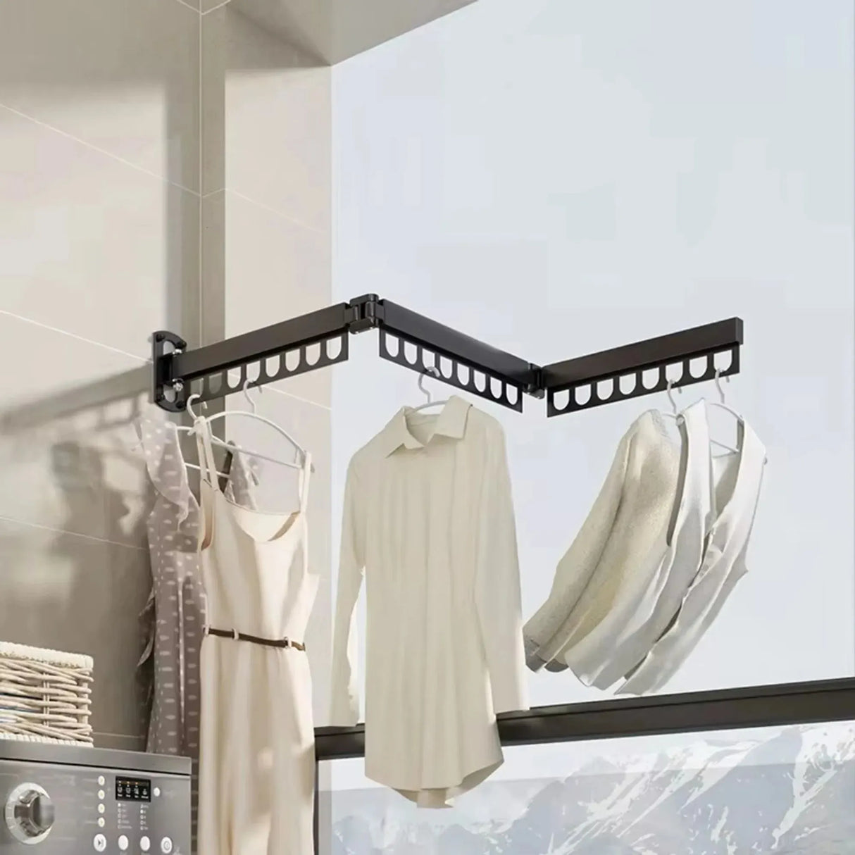 CARLA HOME 3-Fold Wall Mounted Clothes Drying Rack, Laundry Space Saver, Black