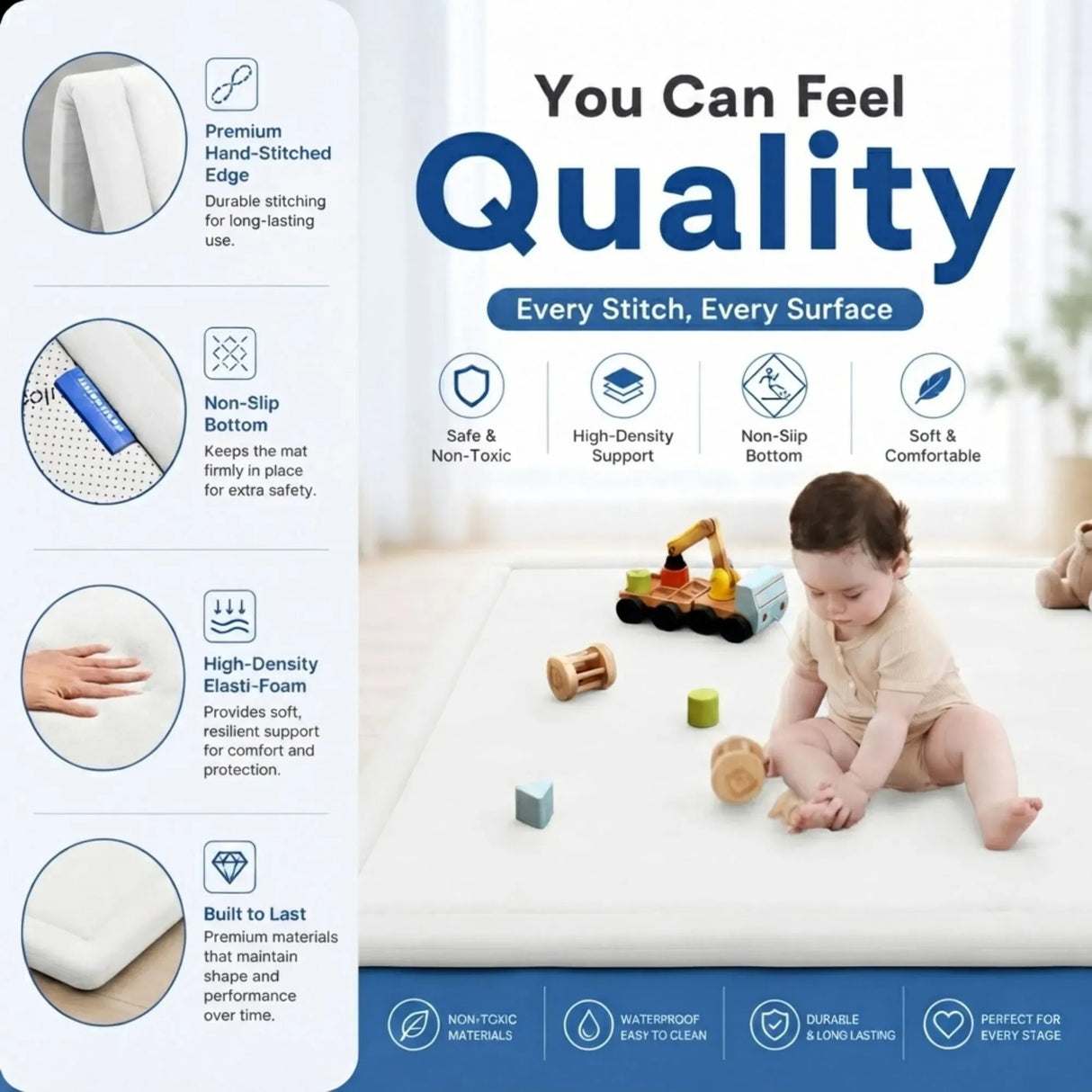 CARLA HOME Baby Play Mat 200x300cm, Thick Foam Crawling Mat, Infants, White