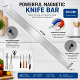 CARLA HOME Magnetic Knife Strip 50cm, Premium Stainless Steel Wall Rack Kitchen - Top-Down View