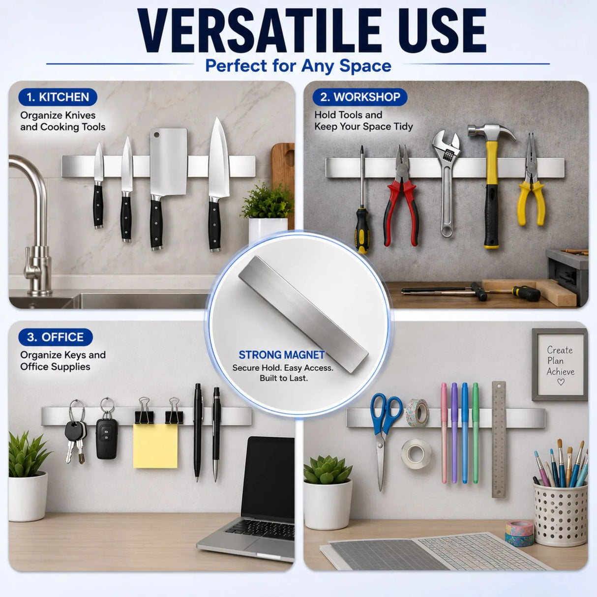 CARLA HOME Magnetic Knife Strip 50cm, Premium Stainless Steel Wall Rack Kitchen