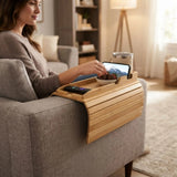 CARLA HOME Bamboo Sofa Armrest Tray, Couch Arm Table, Non-Slip Tray Table - Top-Down View