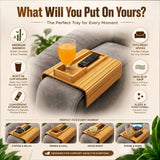 CARLA HOME Bamboo Sofa Armrest Tray, Couch Arm Table, Non-Slip Tray Table - Rear View