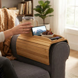 CARLA HOME Bamboo Sofa Armrest Tray, Couch Arm Table, Non-Slip Tray Table - Low Angle