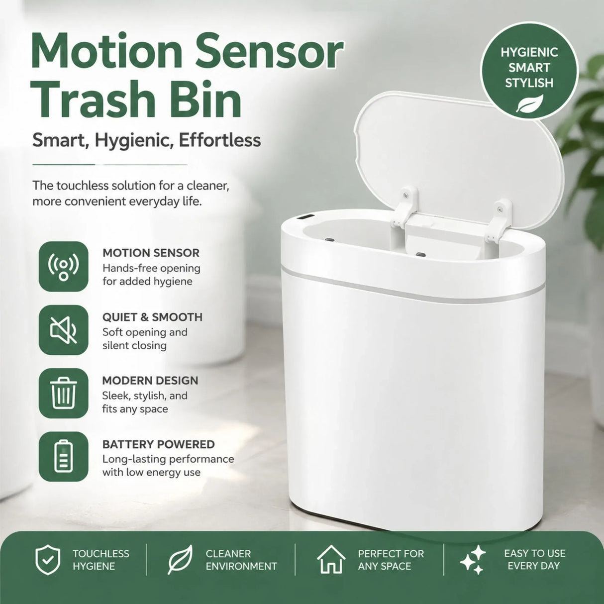 CARLA HOME 7L Automatic Trash Bin with Lid, Motion Sensor Garbage Can White