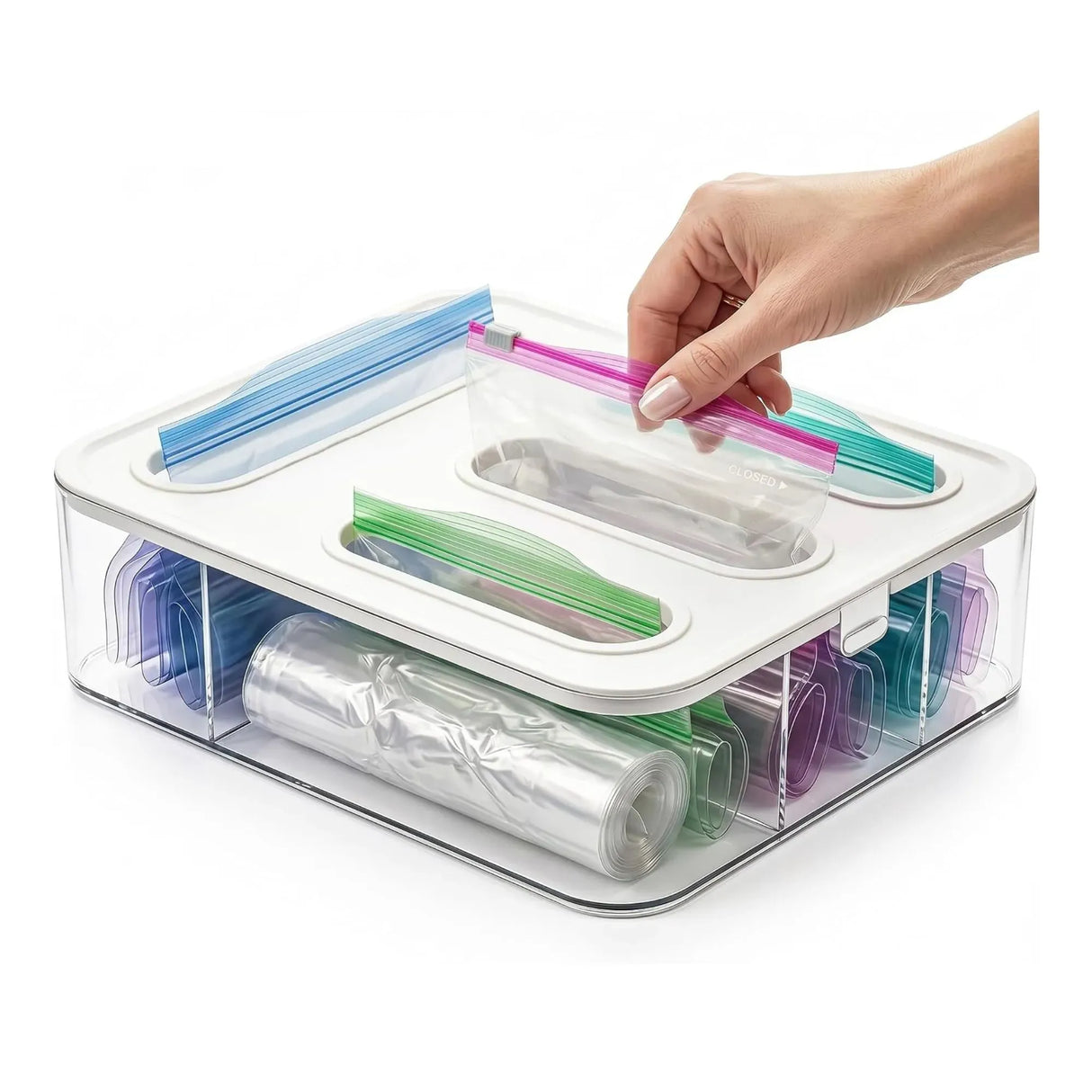 CARLA HOME Food Storage Bag Organiser, 4 Compartment Drawer Box, Kitchen Drawer