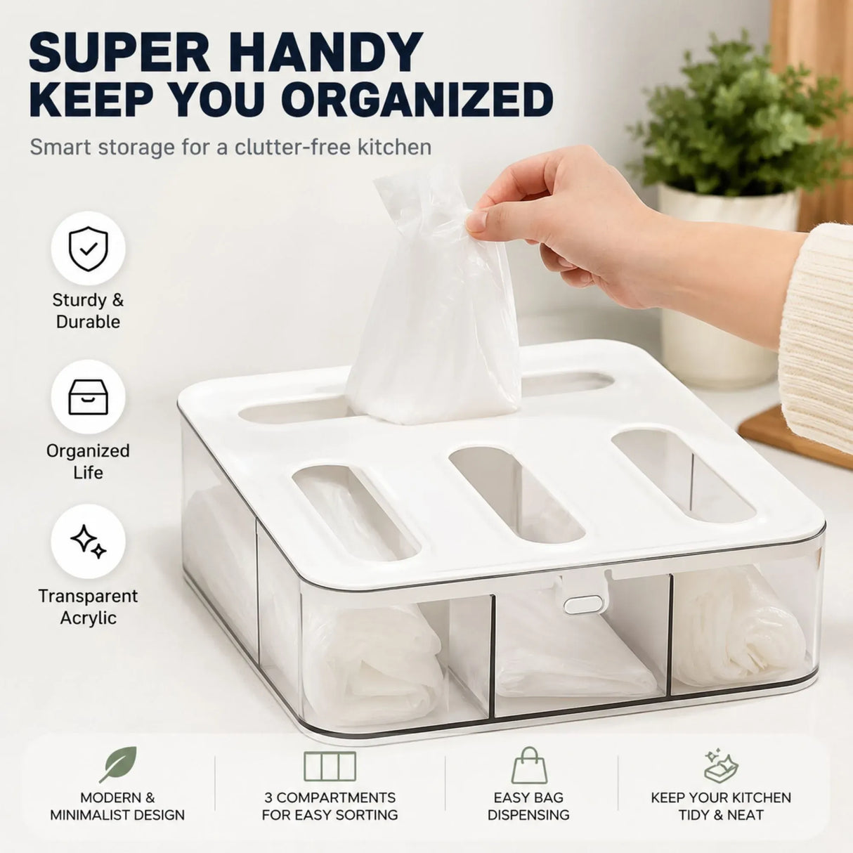 CARLA HOME Food Storage Bag Organiser, 4 Compartment Drawer Box, Kitchen Drawer