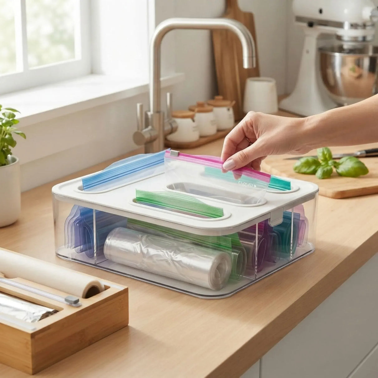 CARLA HOME Food Storage Bag Organiser, 4 Compartment Drawer Box, Kitchen Drawer