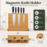 CARLA HOME Magnetic Knife Block, Bamboo Double Sided Holder up to 30cm Knives Kitchen - Side View