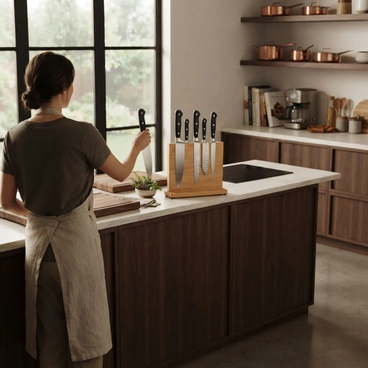 CARLA HOME Magnetic Knife Block, Bamboo Double Sided Holder up to 30cm Knives Kitchen