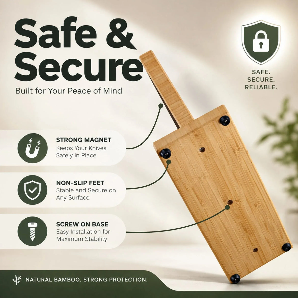 CARLA HOME Magnetic Knife Block, Bamboo Double Sided Holder up to 30cm Knives Kitchen