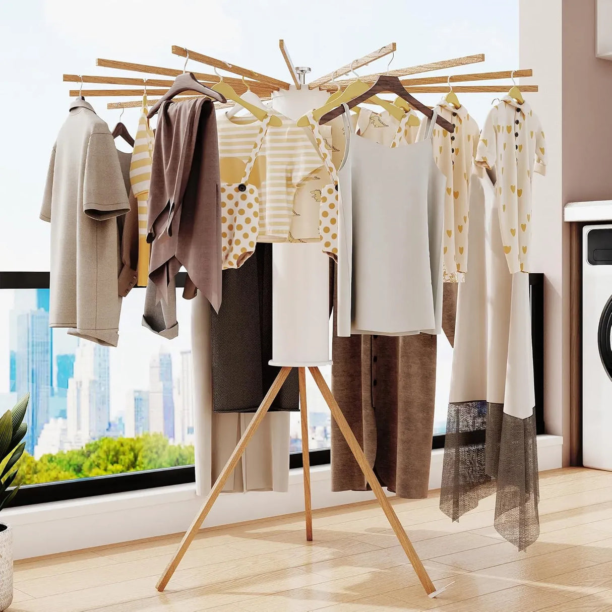 CARLA HOME Tripod Clothes Drying Rack, 16 Rod Foldable, Wooden Poles