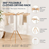 CARLA HOME Tripod Clothes Drying Rack, 16 Rod Foldable, Wooden Poles - Close-Up Angle