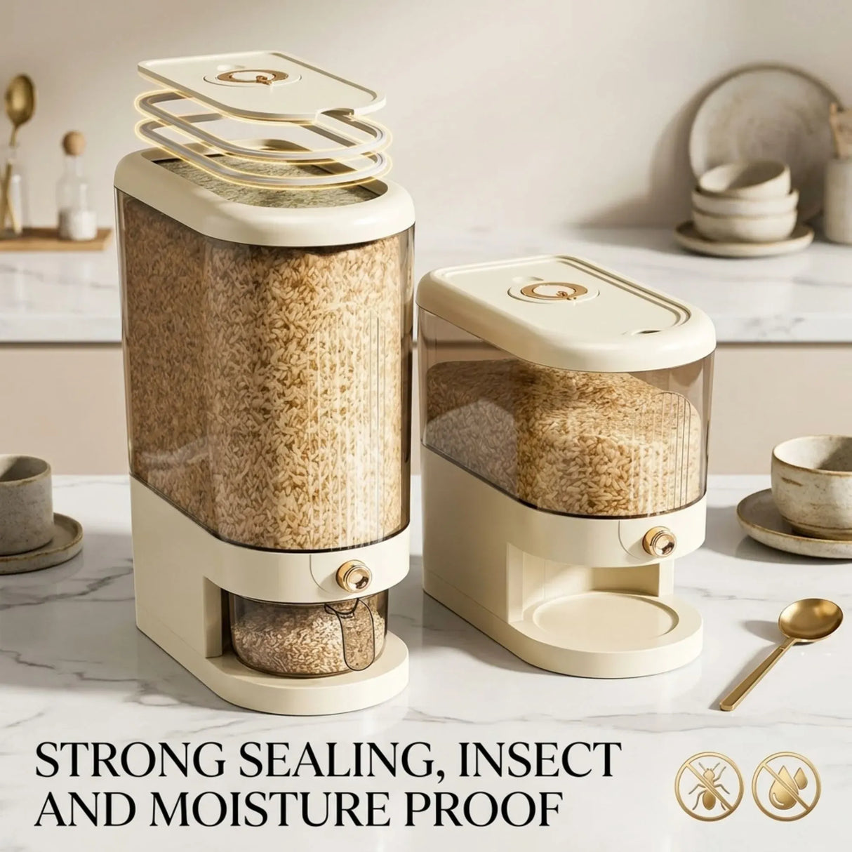 CARLA HOME Rice Dispenser 5kg Large Storage, Press Button Grain Container Kitchen