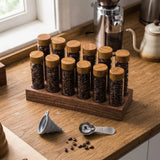 CARLA HOME Glass Coffee Bean Storage Tubes, 12 Pack Wooden Stand (60ml 20g) - Front View