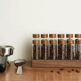 CARLA HOME Glass Coffee Bean Storage Tubes, 12 Pack Wooden Stand (60ml 20g) - Rear View