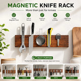 CARLA HOME Magnetic Knife Holder Wall Mounted, Wood Strip, Brown (40cm) - Side View