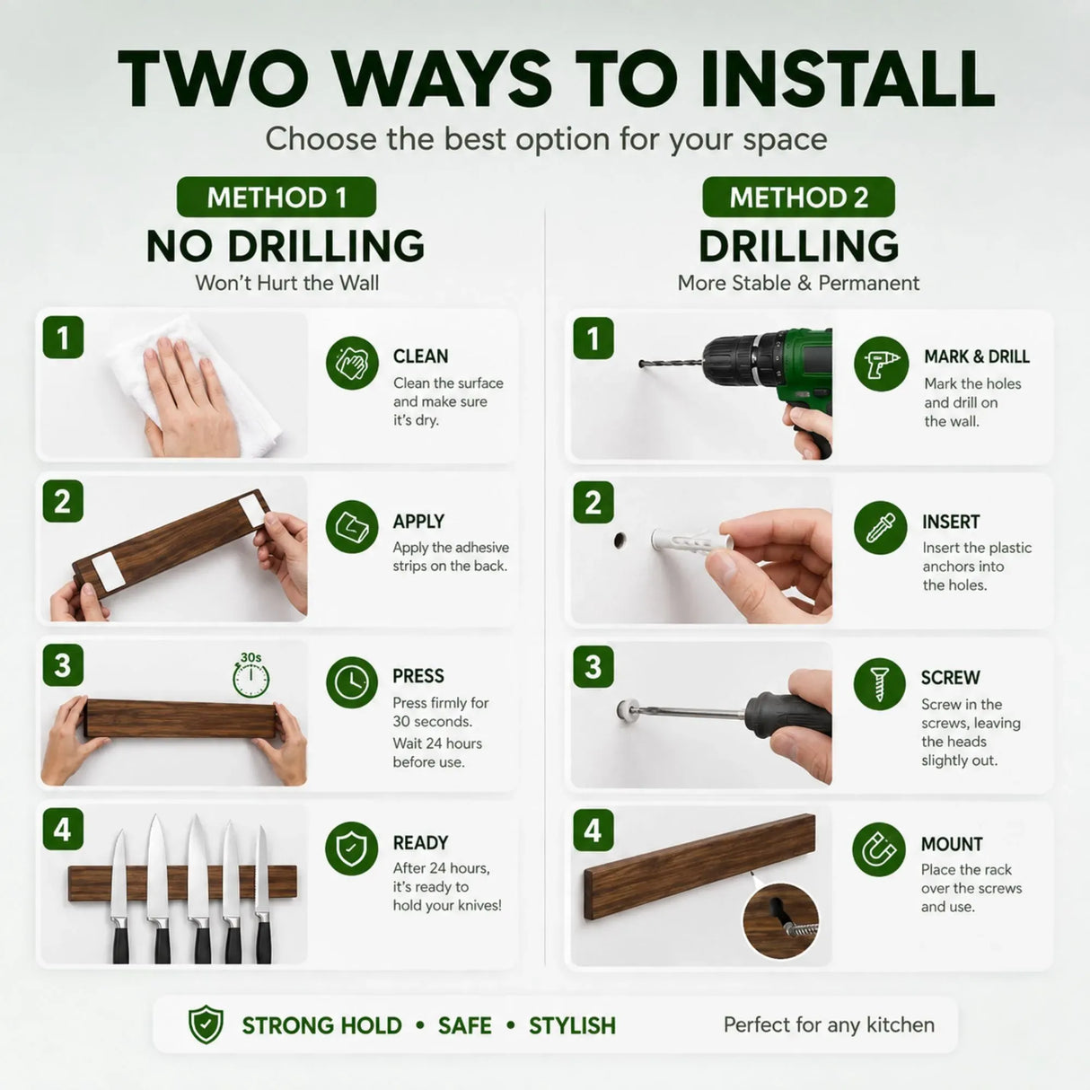 CARLA HOME Magnetic Knife Holder Wall Mounted, Wood Strip, Brown (40cm)